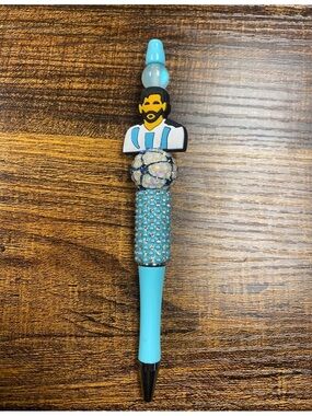 Messi Soccer Turquoise Beaded Decorative Ballpoint Pen with Character Accent